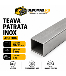 Teava patrata inox AISI 304, 10 x 10 x 1 mm, 6 metri